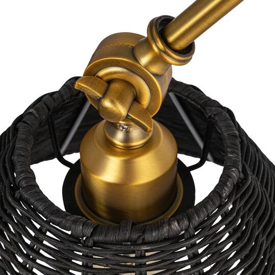 Hello Honey® 28.9" Adjustable Antique Brass Finish Wall Sconce with Black Rattan Shade